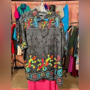 Vtg Y2K Rima Colorful Lizard Print Button Down Shirt Men’s XXL Short Sleeve